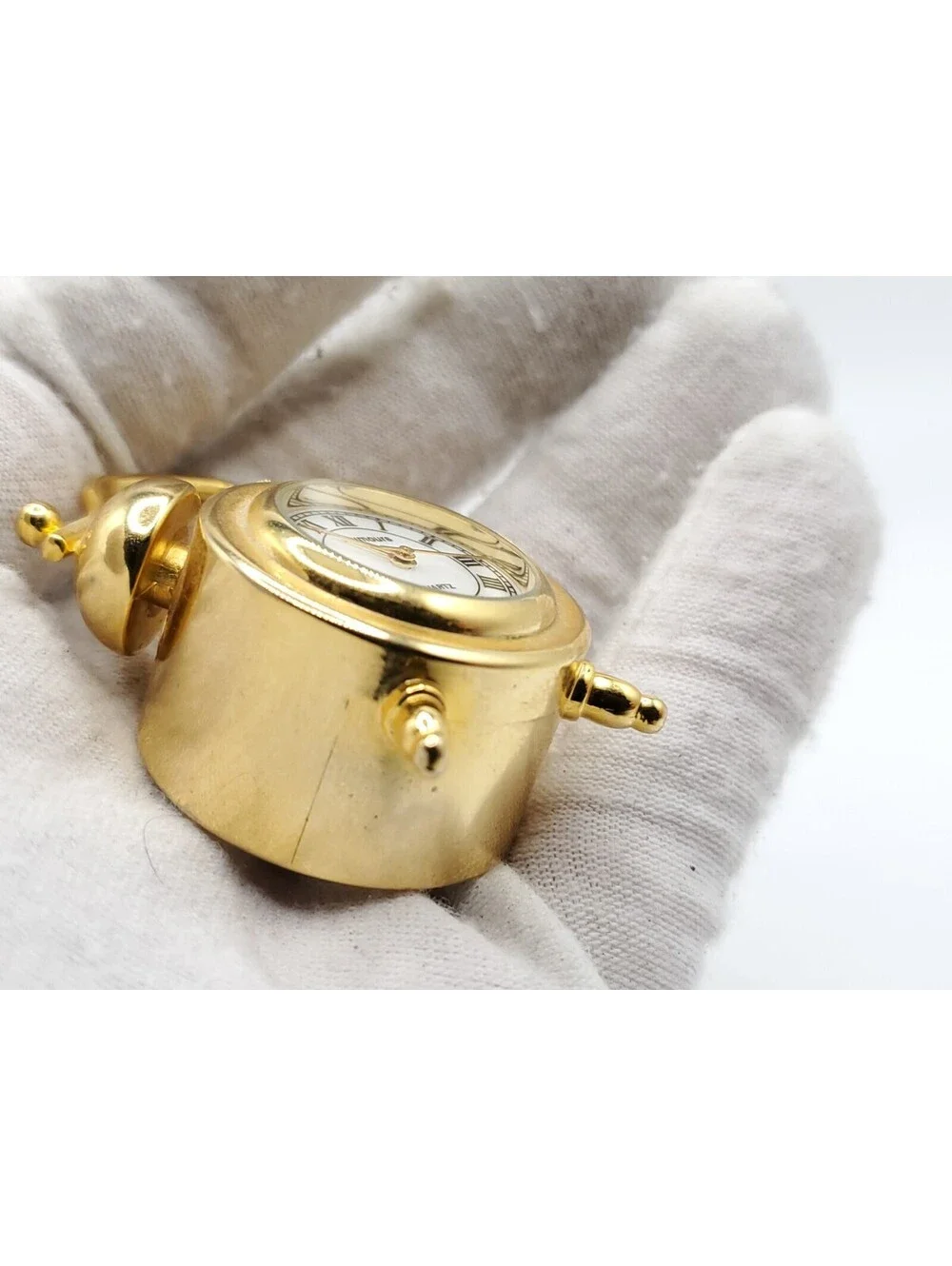 Rumours Quartz Desk Clock New Batter Gold Tone White Dial 28mm